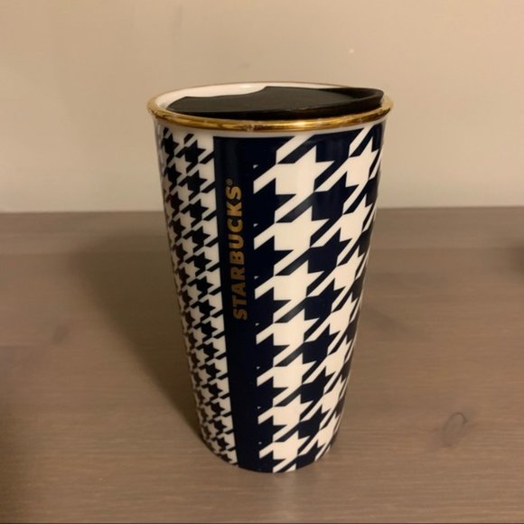 Starbucks Blue, White, and Gold Houndstooth Ceramic To Go Cup - Picture 10 of 10